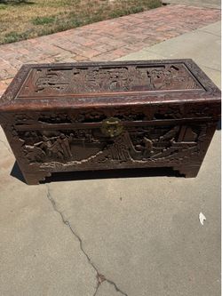 Vintage Chinese hand carved camphor trunk