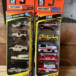 Matchbox 5-Pack Vehicle Sets – Desert Assault Force & Fire Rescue Collection $40