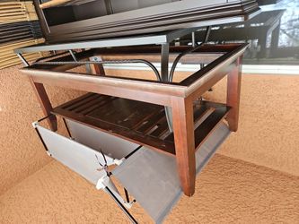 Wood Coffee Table With One Tier Shelf Snd Glass Top Very Nice