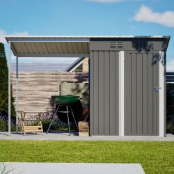 Durable 5x3FT Galvanized Steel Shed & Gazebo Combo, Easy Assembly Lean-To Storage with Open Pergola, All-Weather 2-in-1 Garden Shed for Tool Storage, 