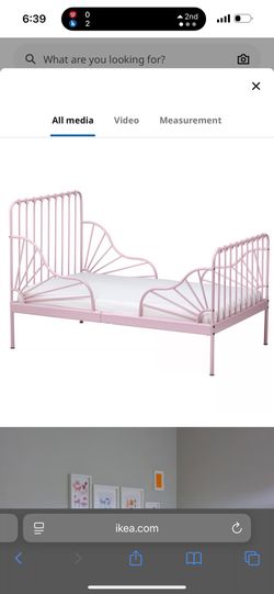MINNEN Ext bed frame with slatted bed base, light pink