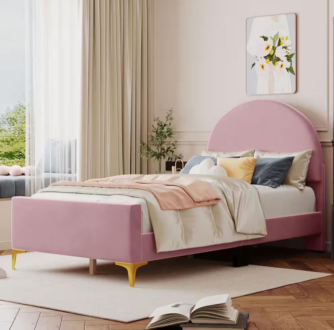 Pink Velvet Twin Bed Frame