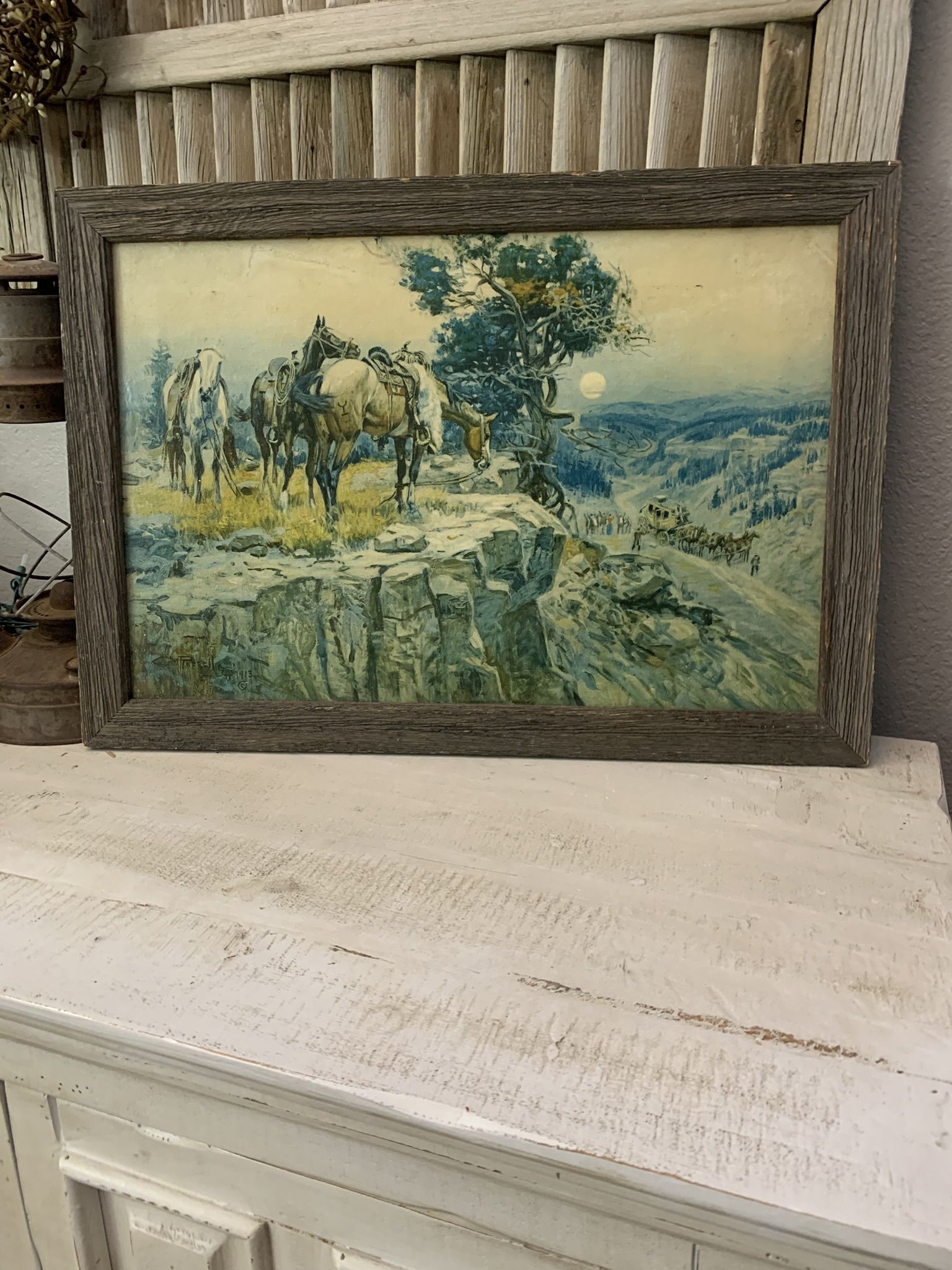 Vintage canvas of “ Innocent Allies" also known as "The Holdup" by Charles M. Russell