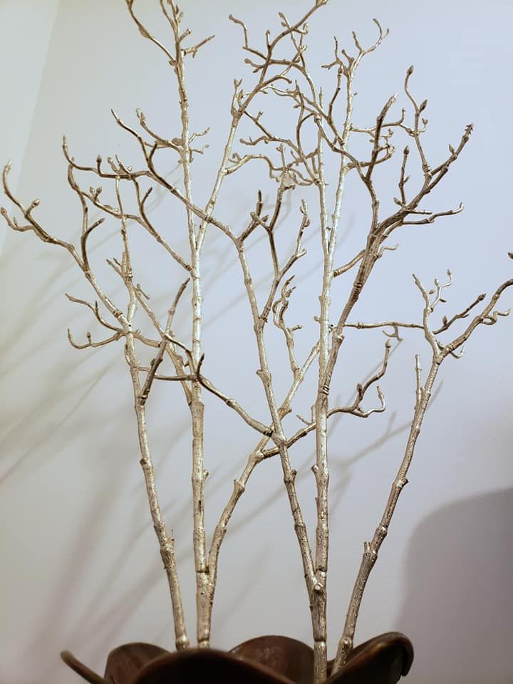 Light Metal Vase & Golden Branches