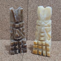 Hand Carved Brown Stone Onix Replacement King Aztec Chess Evory And Brown 2 Pcs.