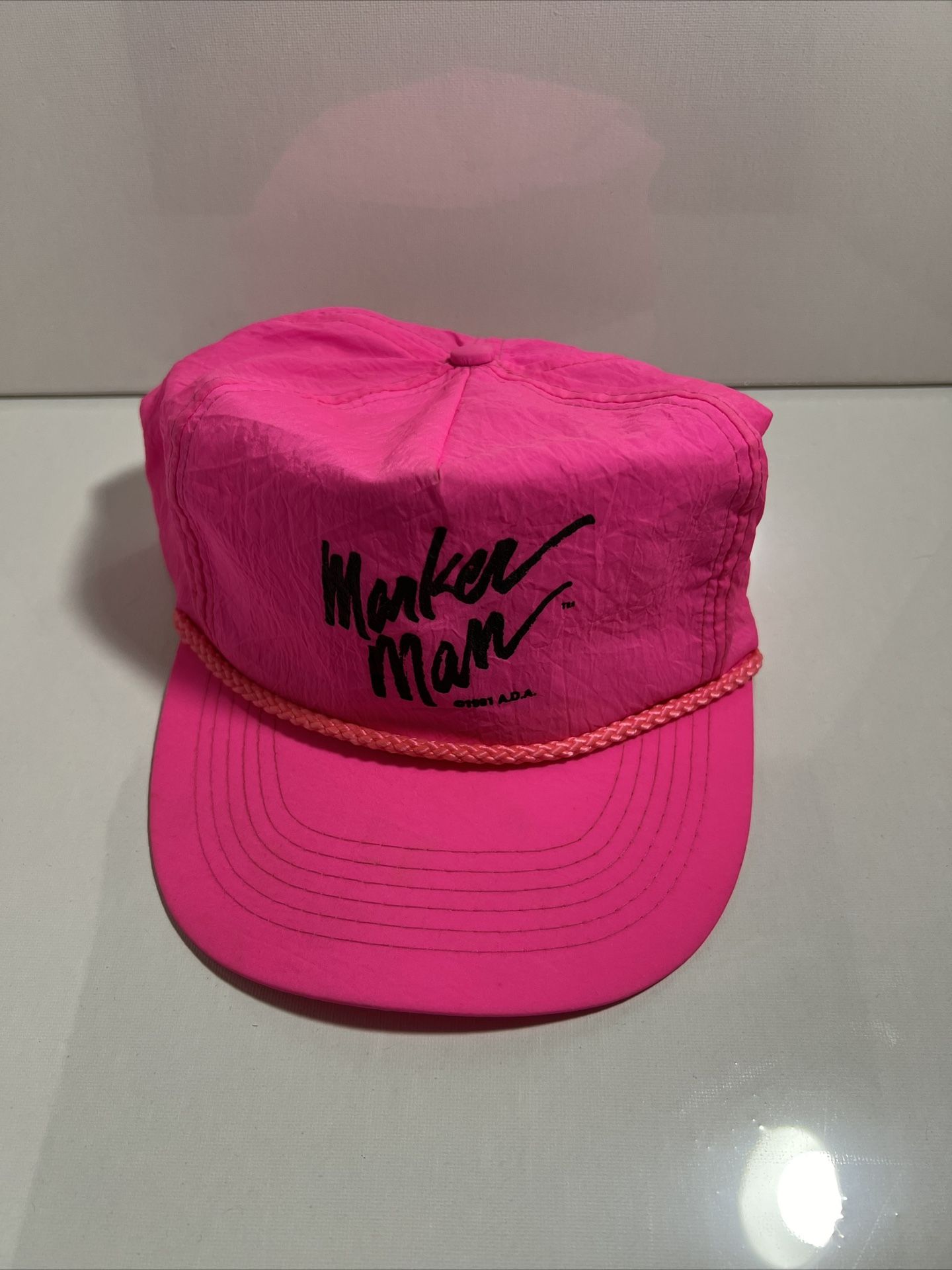 Vintage 1991 Maker Man Trucker SnapBack Hat Hot Pink