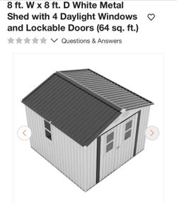 8 ft. W x 8 ft. D White Metal Shed with 4 Daylight Windows and Lockable Doors (64 sq. ft.