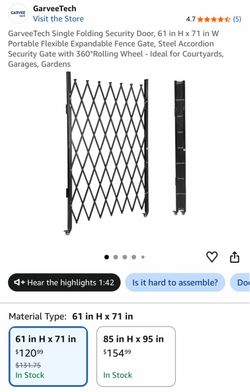 GarveeTech Single Folding Security Door 61" H. Brand new.