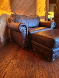 Brown Chair-and-a-half with Ottoman