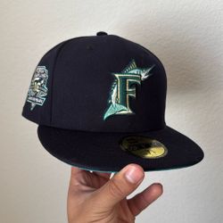 Florida Marlins Fitted Hat ( 19th anniversary ) Teal under- brim, 7 1/4
