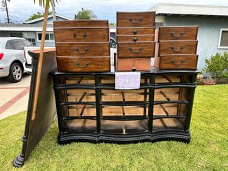 Black and Brown Wood Dresser with Mirror