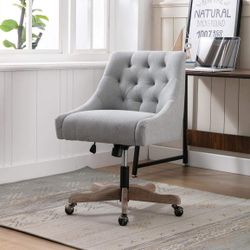 Swivel Shell Office Chair,Linen Fabric Tufted Computer Desk Chair with Ergonomic Wide Backrest and Padded Seat Cushion