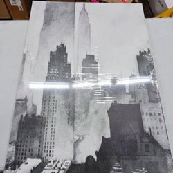 Black And White Abstract City Buildings Wall Art Decor