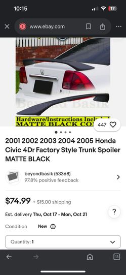 01-05 Honda Civic Rear Spoiler