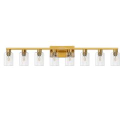 8-Light Bathroom Vanity Light Bar – Brushed Gold & Clear Glass