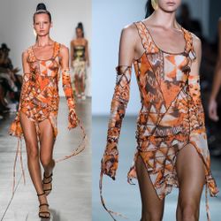 Kim Shui orange pieced mesh print tank dress size S small