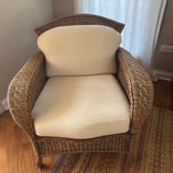 Wicker Chair with Cream Cushions