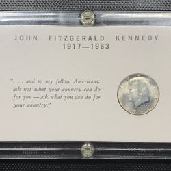 1964 Kennedy Silver Half Dollar in Vintage Memorial Holder