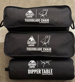 Two ONETIGRIS Tigerblade High Back Camping Chair with a ONETIGRIS Dipper Camping Table