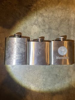 3 Flasks - Stainless Steel - 6oz - great for theater plays or collectibles