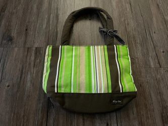 Y2K Thirty-One Brown and Green Striped Mini Canvas Tote Bag