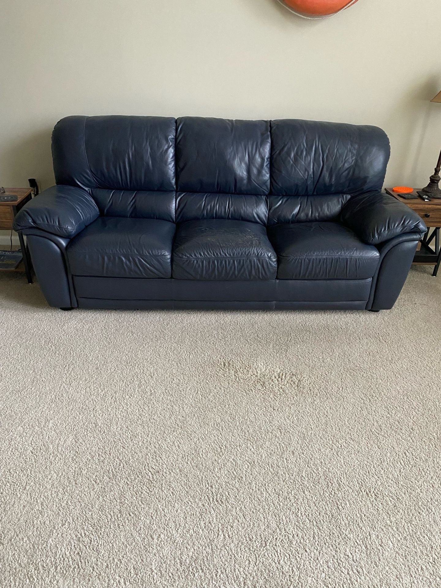 Blue Italian Leather Couch For Sale Medium Sized $300 OBO