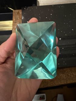 Light blue faceted glass paperweight 3.5”c2.5”