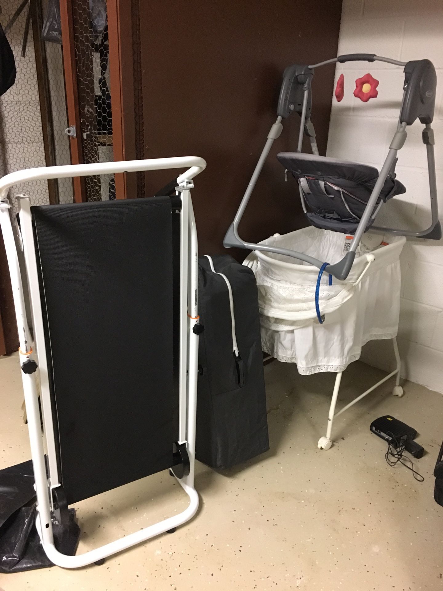 Manual treadmill, two babies cribs and swing all for $100