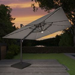 Seasons Sentry 10' Square 2-Tier Solar LED Aluminum Cantilever Umbrella With Base