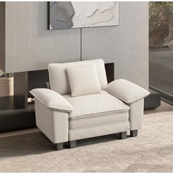 Modular Sectional Sofa Couches for Living Room, Comfy Cloud Couch 1-Seater Deep Seat Sofa with Throw Pillow, Chenille Beige