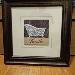 Blue & White Fleur De Lis French Bathtub Breathe Print Matted & Framed 15"x15"