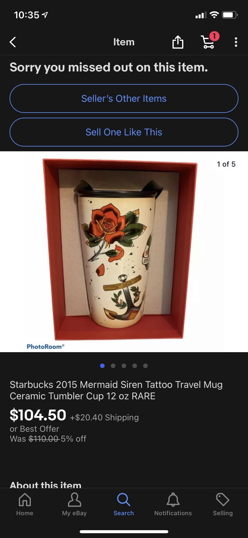 Starbucks 2015 Mermaid Siren Tattoo Travel Mug Ceramic Tumbler Cup 12 oz