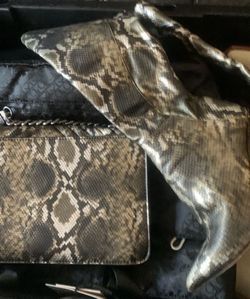 Snake Print Handbag with Chain Strap and boots