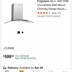 Frigidaire30 in.​ 400 CFM Convertible Wall Mount Chimney Range Hood