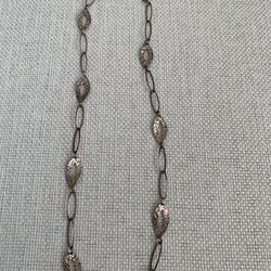 Silver Tone Metal Chain Station Necklace Leaf Design Spring Ring Closure