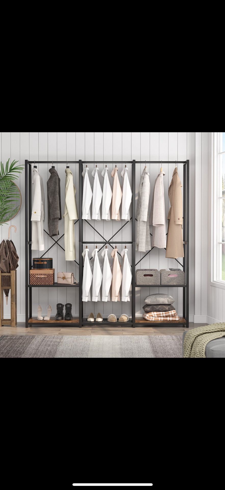 Tribesigns Freestanding Closet Organizer with Shelves and Hanging Rods”