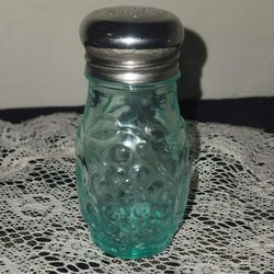 GREEN GLASS SALT PEPPER SHAKER JAR
