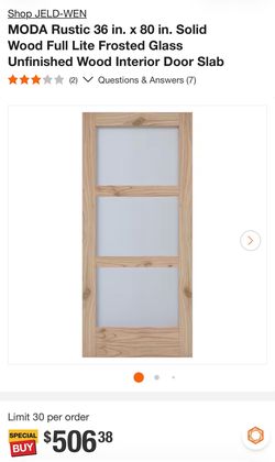 JELD-WEN MODA Rustic 36x80 Solid Wood Frosted Glass Door Slab