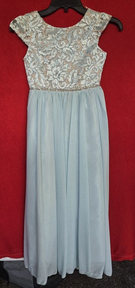 NEW Girls size 7 Lacey Mint Blue Sequined Waistline Dress