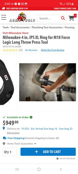 Milwaukee 4 in. IPS XL Ring for M18 Force Logic Long Throw Press Tool $500