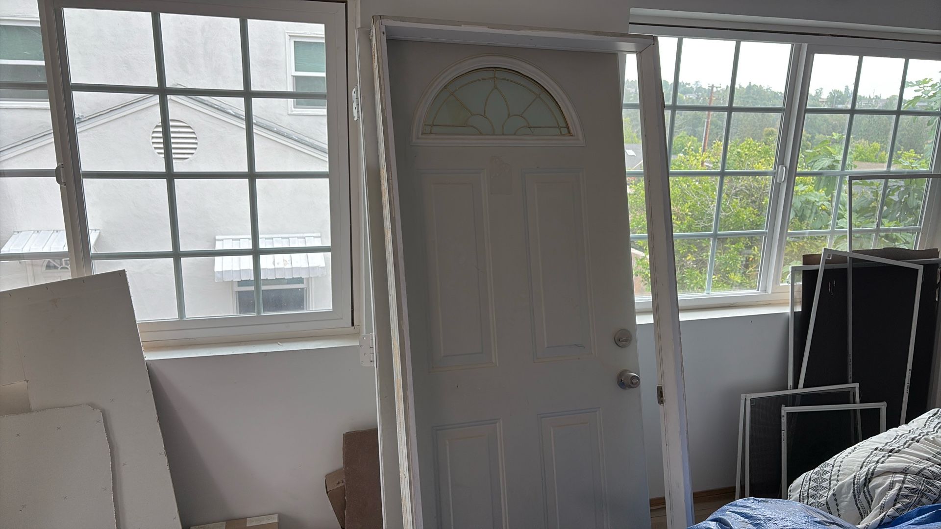 House Door, 36” Wide, Metal With wooden Frame With Handle
