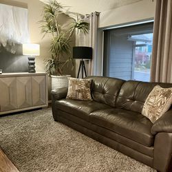 Furniture Row Grey Leather Sofa 