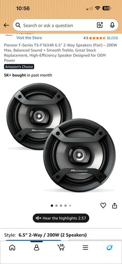 Pioneer F-Series TS-F1634R 6.5” 2-Way Speakers