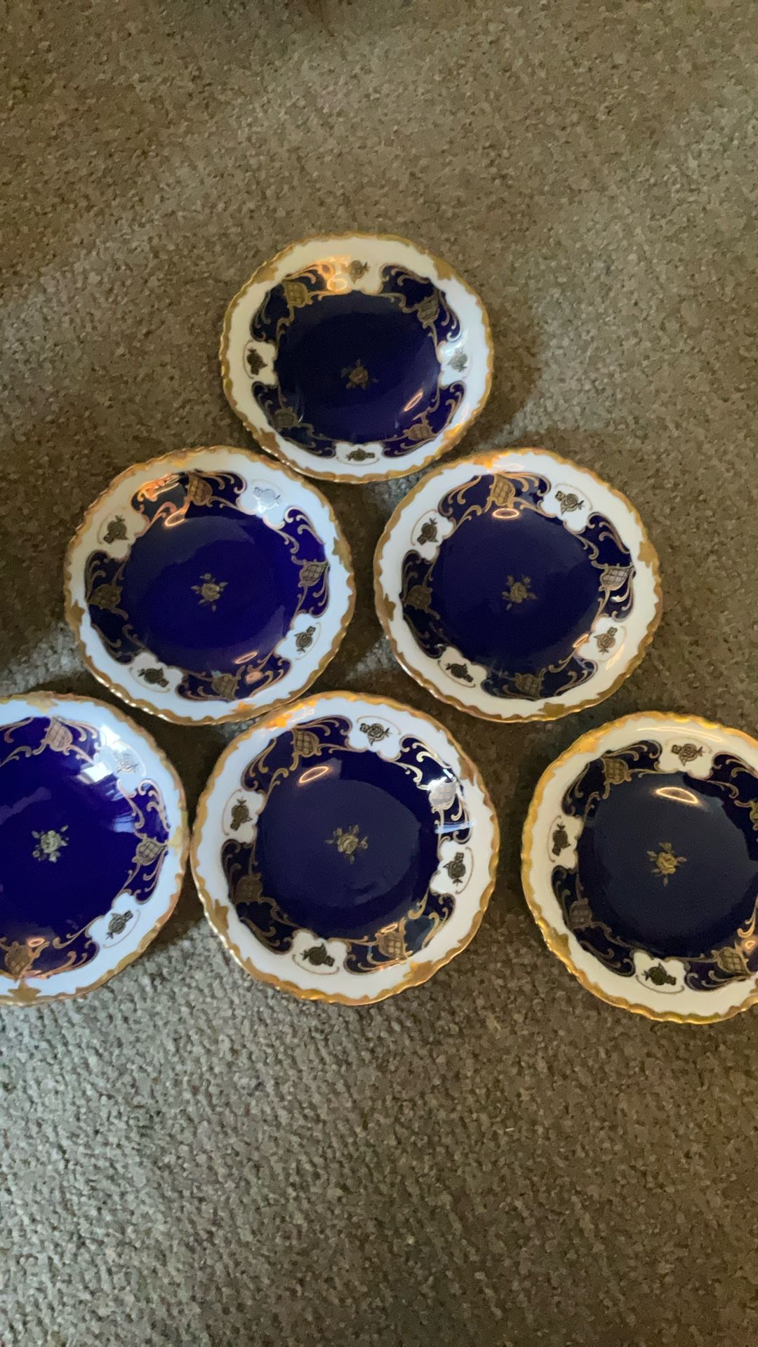 Vintage Reinchenbach ECHT KOBALT Blue 6 Small Plates 22K Gold Plated.