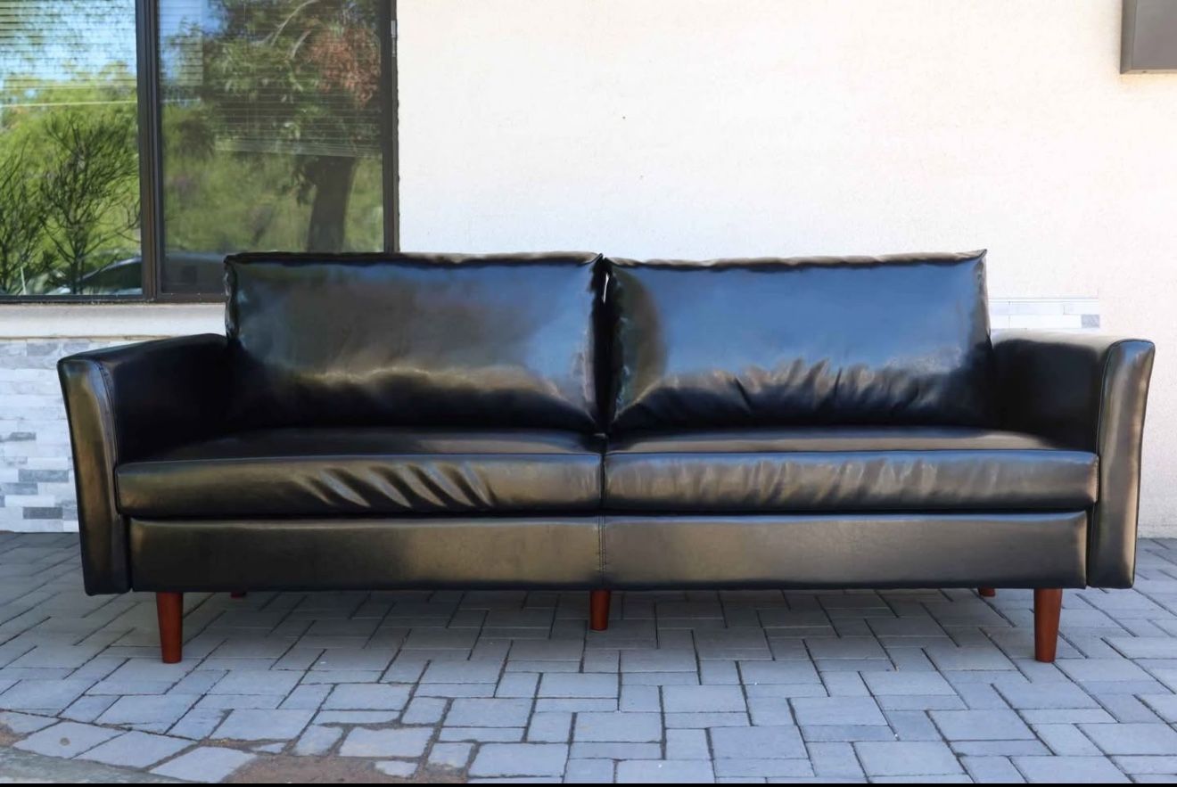 Black Faux Leather Couch