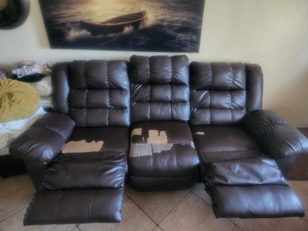 2 Recliner Leather Couch Set