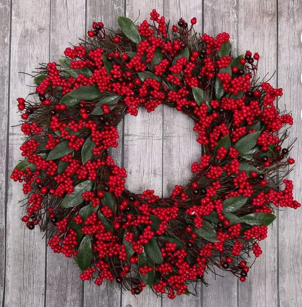 17.7'' Christmas Wreaths Red Berry Wreath, Xmas Wreath with Berries for Front Door, Holly Winterberry Wreath 