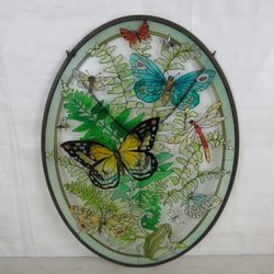 Butterflies Dragonfly Flying Insects & Frog Painted Suncatcher 19" Tall


