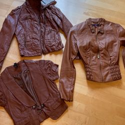 Set of three jackets coats faux leather camel small medium