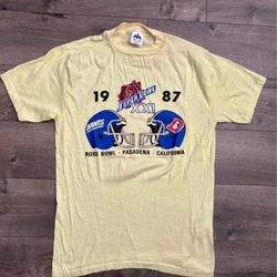 Vintage T-shirt Super Bowl Giants Vs Broncos 1987 Large Elway Single Stitch USA